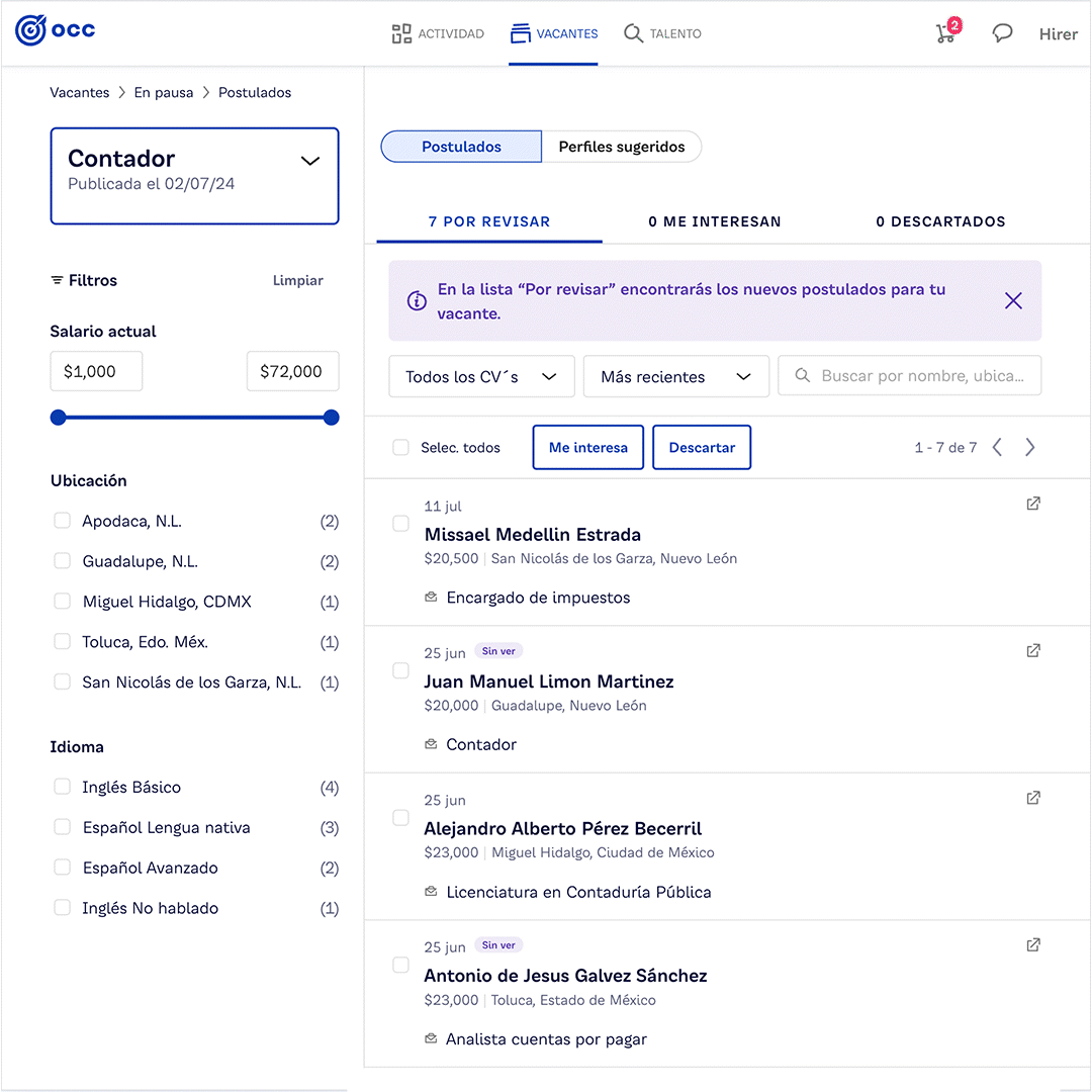 GIF sobre cómo filtrar postulados